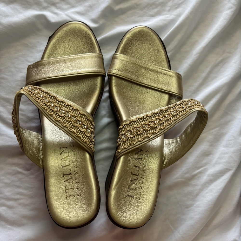 Italian Shoemakers Gold Woven Strap Sandals Boho